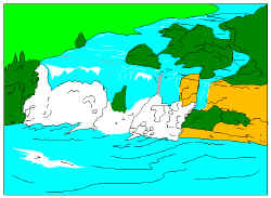 The river at the edge of a cliff waterfall